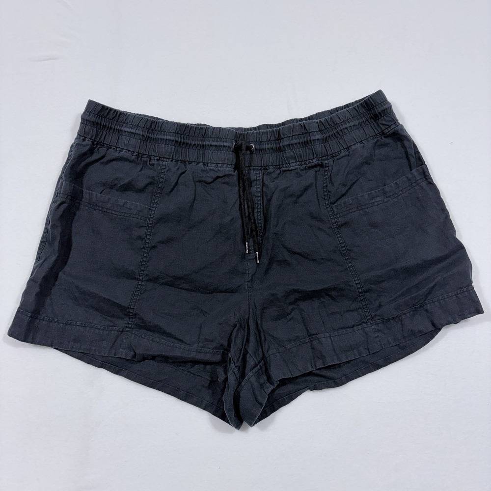 Athleta Cabo Linen Shorts Drawstring 4" Inseam Black Pockets Pull On Size 26